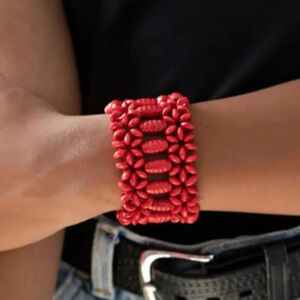 NWT Red Wooden Beads Layered Stretch Wrist Bracelet Fashion Jewelry Acce…